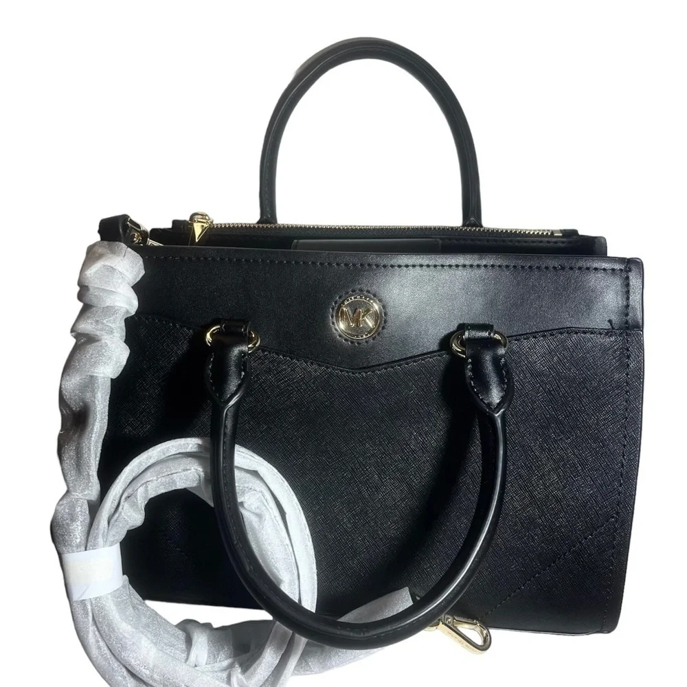 MICHAEL KORS Everly Black Medium Saffiano‎ Leather Satchel. NWT